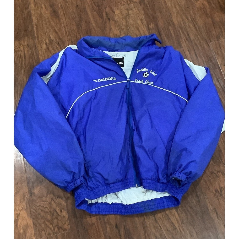Diadora Mens Blue Lightweight Nylon Rain Jacket | Vintage 90s Sportswear VTG